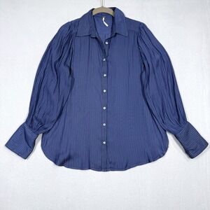 Free People Top Womens Small Serena Silky Shirt‎ Menswear Button Up Poet Blouse
